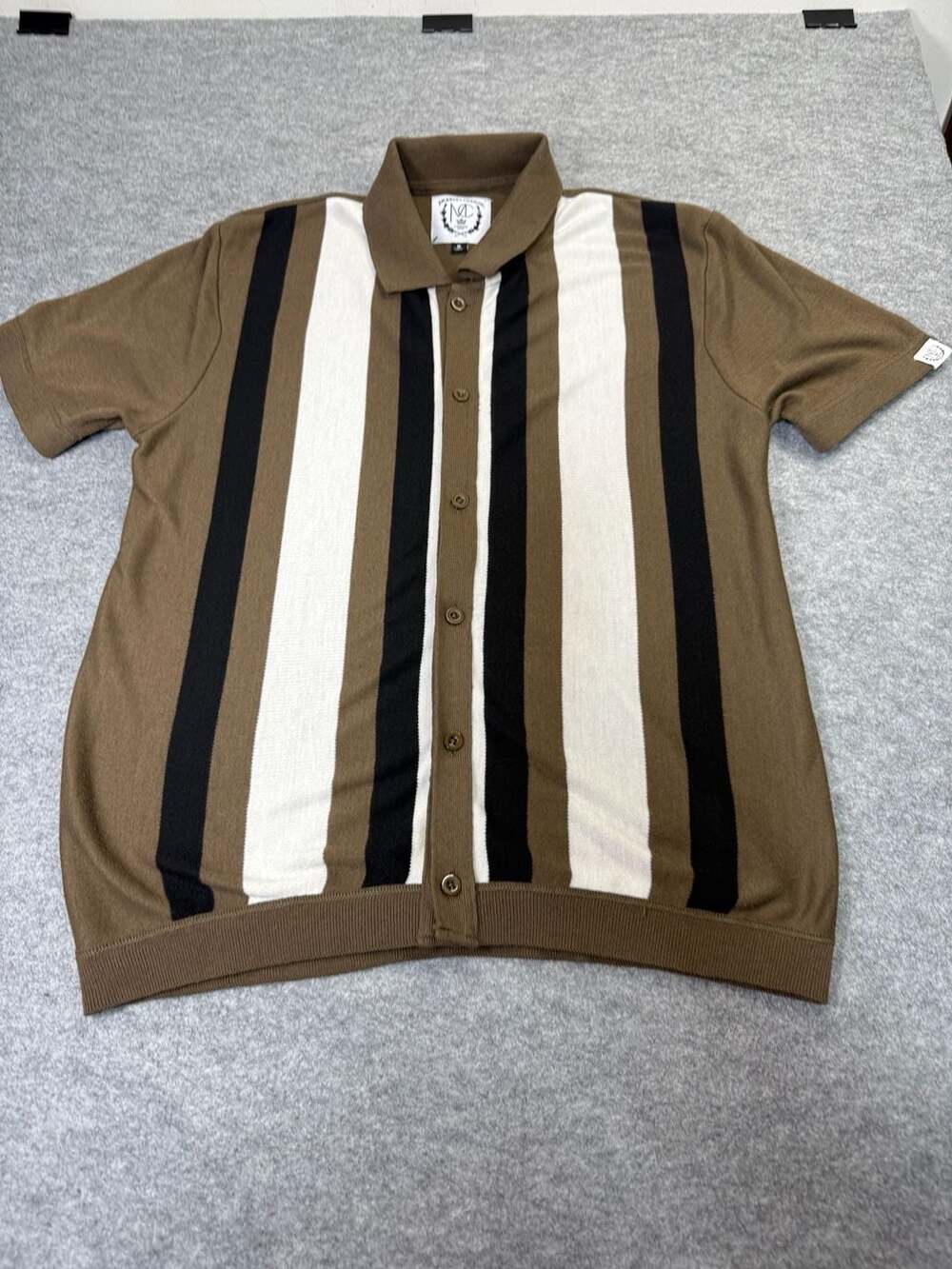 Modern Culture Standard Issue Vertical Striped Knit Short Sleeve Polo Brown
